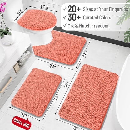 OLANLY Large Bathroom Rugs 44x32, Extra Soft Absorbent Chenille Bath Rugs, Rubber Backing Quick Dry, Machine Washable Bath Mats for Bathroom Floor, Tub and Shower, Home Decor Accessories, Coral