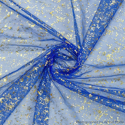 Artoid Mode Blue Gold Gauze Table Runner 120 Inch 10FT, Glitter Metallic Foil Sheer Dining Wedding Anniversary Holiday Table Decor for Home Party