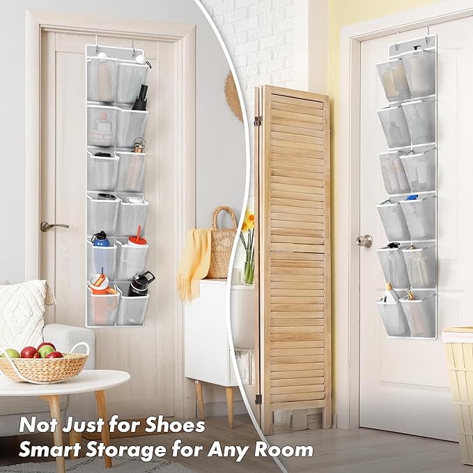 Simple Houseware 24 Pockets - 2PK 12 Large Pockets Over Door Hanging Shoe Organizer, Grey