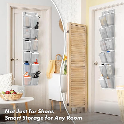 Simple Houseware 24 Pockets - 2PK 12 Large Pockets Over Door Hanging Shoe Organizer, Grey