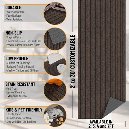 Ottomanson 2'7" x 9' Hallway Runner with Scraper Pile - Extra Durable Non-Slip Rug Mat for Indoor & Outdoor Use - Ideal for Kitchen, Entryway & Garage - High-Traffic Carpet, Brown