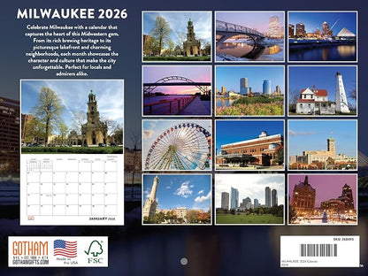 Milwaukee Calendar 2026 Wall 12 Month Monthly WI Scenic Souvenirs Themed Gifts | American Made In The USA