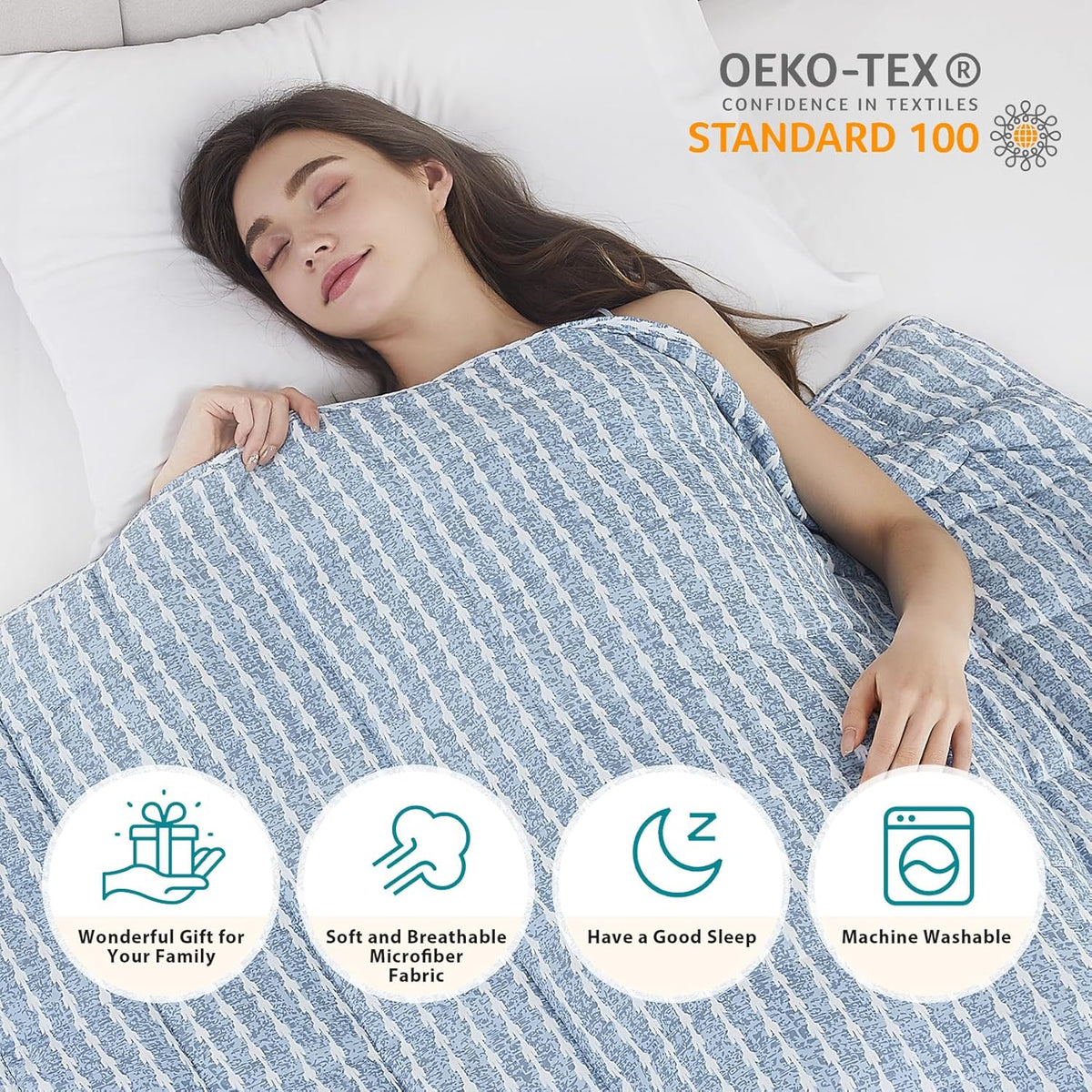 L'AGRATY Weighted Blanket - 48"x72" 20lbs Cooling Breathable Heavy Blanket Microfiber Material with Glass Beads for Adult All-Season Summer Fall Winter Soft Thick Comfort