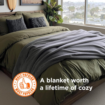Bedsure Fleece Throw XL Blanket for Couch - 300GSM Soft Lightweight Plush Cozy Blankets for Travel, Grey, 50x70 inches