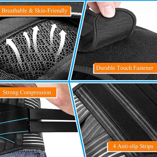 Back Brace for Lower Back Pain Men Women with 9X Strong Support, Idea for Long Time Standing & Sitting Jobs, Durable Back Support Belt with 3D Lumbar Pad for Sciatica, Herniated Disc, S