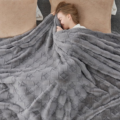 Cozy Bliss Faux Fur Throw Blanket for Couch - Soft Checkered Fuzzy Cozy Throw Gift Blankets for Women,Grey Blanket for Sofa Bedroom Living Room.(60 * 80 Inches,Grey)
