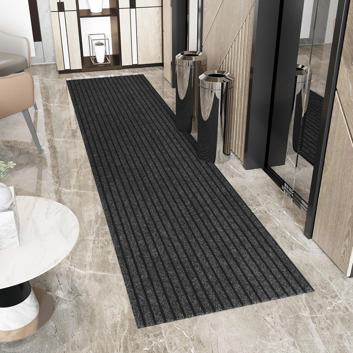 Ottomanson 2' x 29' Hallway Runner with Scraper Pile Extra Durable Non-Slip Rug Mat for Indoor & Outdoor Use - Ideal for Kitchen, Entryway, Patio & Garage - High-Traffic Carpet, Black