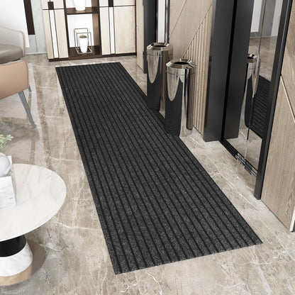 Ottomanson 2' x 26' Hallway Runner with Scraper Pile Extra Durable Non-Slip Rug Mat for Indoor & Outdoor Use - Ideal for Kitchen, Entryway, Patio & Garage - High-Traffic Carpet, Black