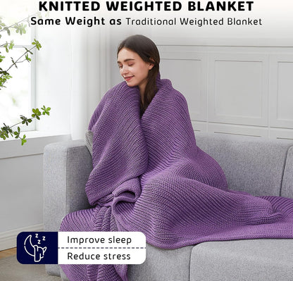 L'AGRATY Knitted Weighted Blanket - 48"x72" 15lbs Cooling Chunky Knit Heavy Blanket for Adults Braided Crochet Throw Thick Cable Yarn Knit Decorative No Beads Evenly Weighted Machine Washable