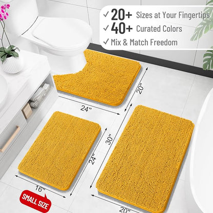 OLANLY Large Bathroom Rugs 70x46, Soft Absorbent Chenille Bath Rugs, Rubber Backing Quick Dry, Machine Washable Bath Mats for Bathroom Floor, Tub and Shower, Home Decor Accessories, Golden Yellow