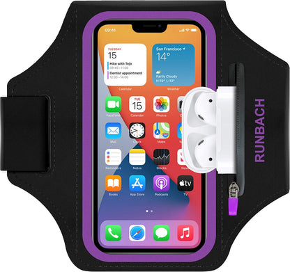 Armband for Samsung Galaxy S24 Ultra/S23 Ultra/S22 Ultra/S21 Ultra/S20 Ultra/S24+/S23+/S22+/S21+/S20+/S10+/S9+/S8+, with Zipper Pocket for for Galaxy Buds and Car Key(Purple)