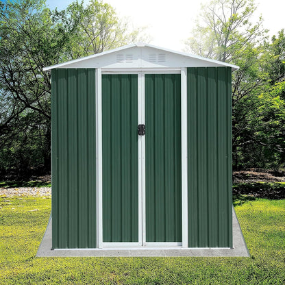 6x4 FT Outdoor Metal Storage Shed, Waterproof Outside Garden Sheds w/Lockable Sliding Doors and Vents, Weather Resistant Steel Tool Storage House for Backyard, Patio, Lawn, Green