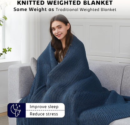 L'AGRATY Knitted Weighted Blanket - 48"x72" 12lbs Cooling Chunky Knit Heavy Blanket for Adults Braided Crochet Throw Thick Cable Yarn Knit Decorative No Beads Evenly Weighted Machine Washable