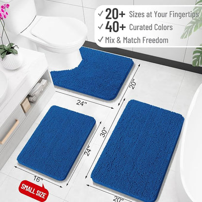 OLANLY Toilet Rugs U-Shaped 24x20, Extra Soft Absorbent Chenille Contour Bathroom Rugs for Toilet, Dry Quickly, Machine Washable, Non-Slip Bath Mat, Deep Navy Blue