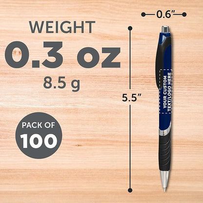 DISCOUNT PROMOS Ballpoint Pens With Rubber Grip - 100 pack - Customizable Text, Logo - Black Ink Ball Point Pen with Soft Touch Plastic - Navy Blue