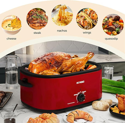 24 Quart Electric Roaster Oven with Visible & Self-Basting Lid, Large Turkey Roaster with Defrost Warm Function, Adjustable Temperature, Removable Pan Rack, Stainless Steel
