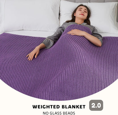 L'AGRATY Knitted Weighted Blanket - 48"x72" 12lbs Cooling Chunky Knit Heavy Blanket for Adults Braided Crochet Throw Thick Cable Yarn Knit Decorative No Beads Evenly Weighted Machine Washable