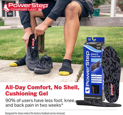 PowerStep Comfort Last Insoles, Cushioning Gel Insoles for Standing All Day, Supports Metatarsal Pain, Foot Arch, Heel Pain, All Day Comfort, Made in The USA (Men's 9-10.5 / Women's 11-12)