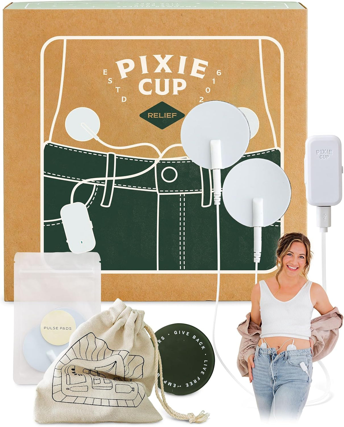 Pixie Period Pain Relief Device - Best PMS Relief Simulator with TENS Technology - Thinnest Wearable Tens Unit - Unnoticable Under Clothes - Menstrual Cramp Comfort - Alternative to Heating Pads