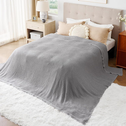 Bedsure 100% Cotton Large Blanket Oversized King for Bed - Breathable Thick Waffle Weave Blanket for Summer, Couch Cover, Grey, 120x94 inches