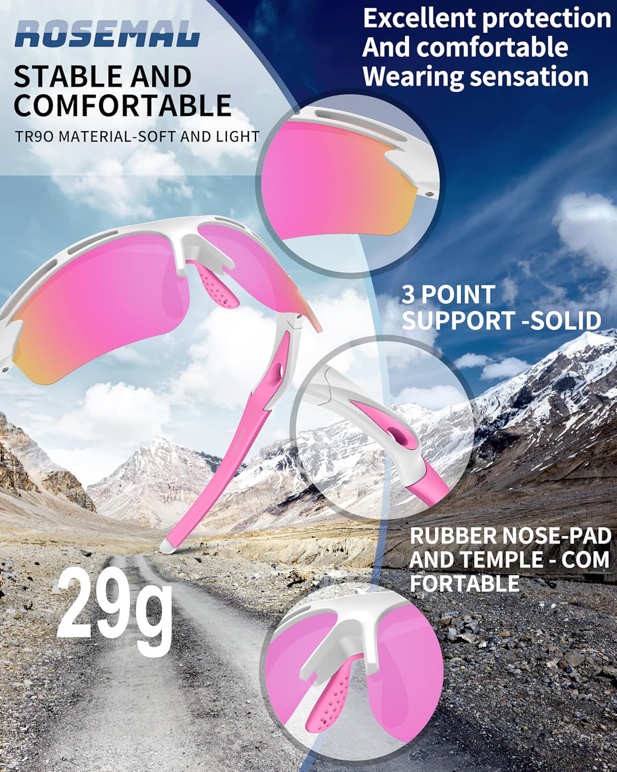 Polarized Sports Sunglasses for Men Women,UV400 Protection Sunglass for Running Cycling Fishing Hiking TR90