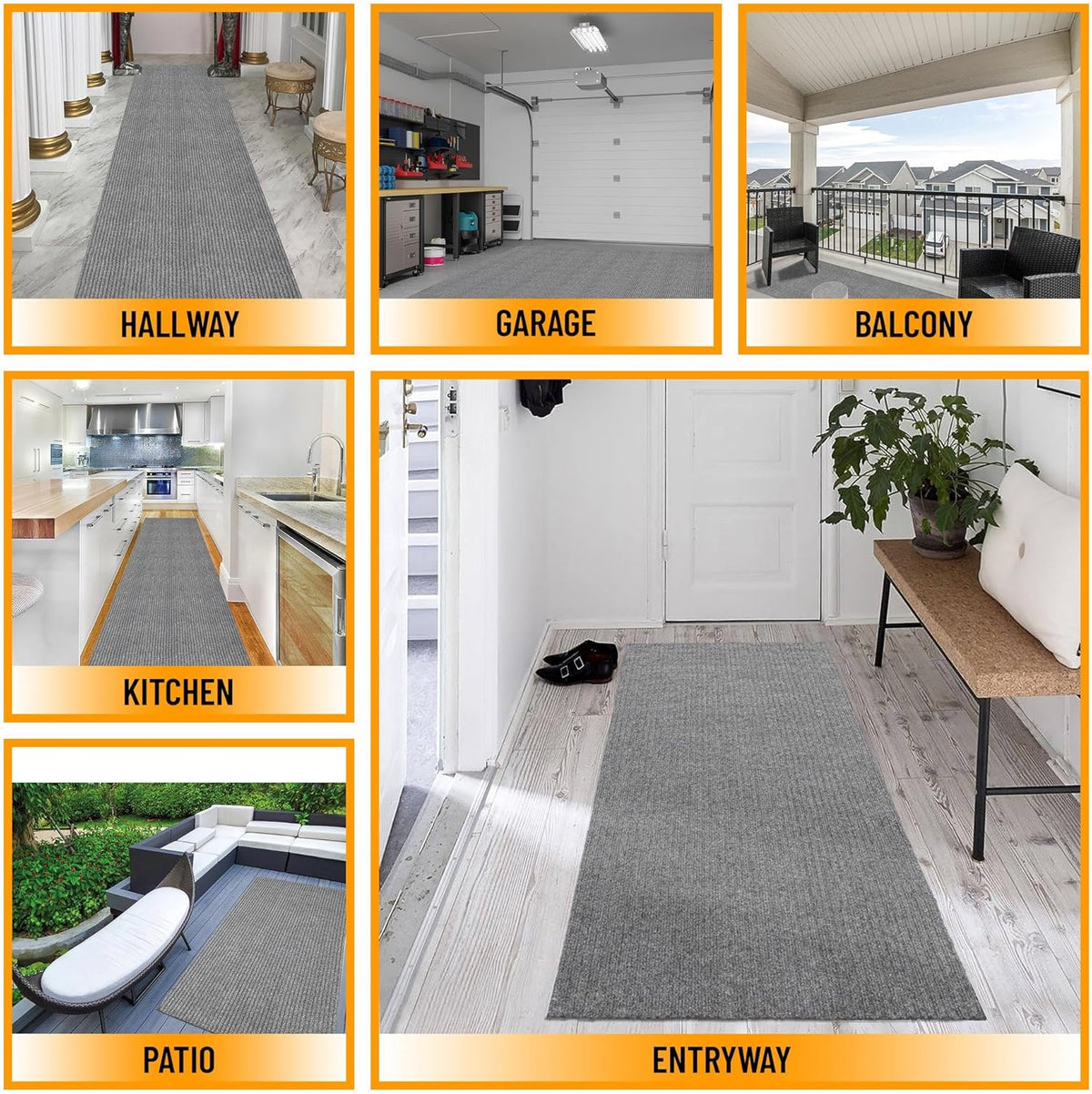 Ottomanson 2' x 40' Hallway Runner with Scraper Pile Extra Durable Non-Slip Rug Mat for Indoor & Outdoor Use - Ideal for Kitchen, Entryway, Patio & Garage - High-Traffic Carpet, Gray