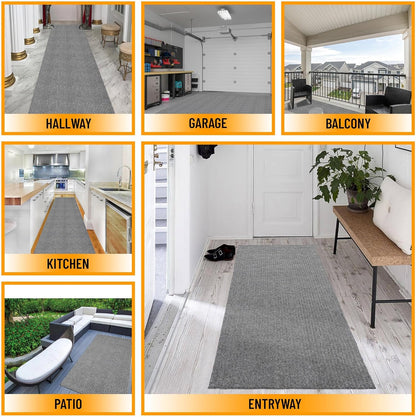 Ottomanson 2' x 40' Hallway Runner with Scraper Pile Extra Durable Non-Slip Rug Mat for Indoor & Outdoor Use - Ideal for Kitchen, Entryway, Patio & Garage - High-Traffic Carpet, Gray