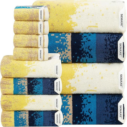 SEMAXE 12-Piece Family Bathroom Towel Set - 100% Cotton, 4 Bath Towels, 4 Hand Towels, 4 Washcloths, Ultra-Soft and Super Absorbent, Lighter Weight