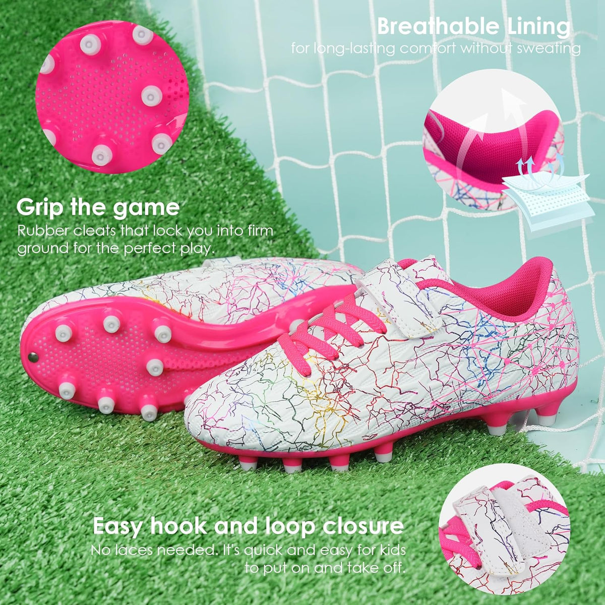 brooman Kids Firm Ground Soccer Cleats Girls Football Cleats with Shin Guards and Soccer Socks