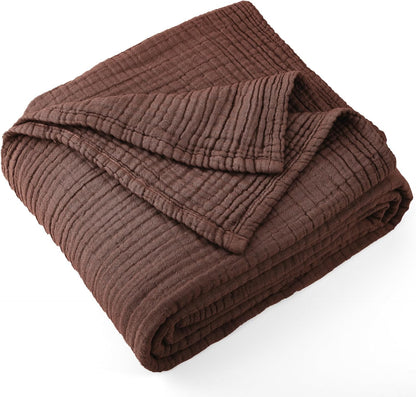 Carriediosa 100% Cotton Muslin Throw Blanket 90" X 90" Queen Size，4-Layers Summer Gauze Throws for Bed Couch，Soft Lightweight Breathable Linen Blankets Bedspread for Adults All Season，Dark Brown