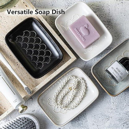 Gomakren Soap Dish for Shower, Christmas Ceramic Soap Dishes for Bar Soap Sponge, Shower Soap Holder Saver Tray for Bathroom Kitchen Sink, Easy to Clean, Beige