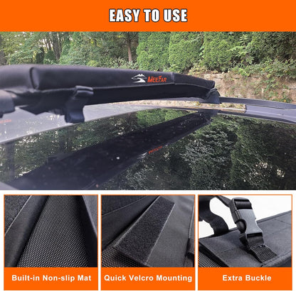MeeFar Universal Roof Rack Pads Fit on Cross Bars - for Kayak/Surfboard/SUP/Canoe with 2 Heavy Duty Tie Down Straps, 2 Tie Down Rope, 2 Quick Loop Strap and Storage Bag