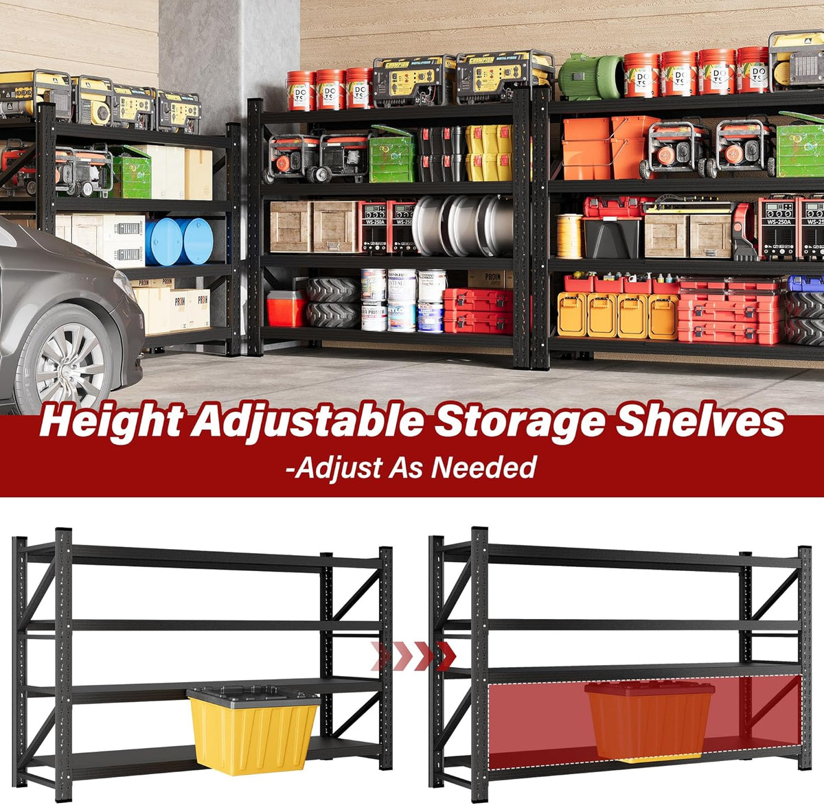 5000LBS Heavy Duty Garage Shelving Units,60" Wide & Deep Storage Shelves,Metal Garage Shelves,Large Storage Rack,Steel Shelf,Industrial Shelving for Shop,Warehouse,Basement,60" W x 24" D x 70" H