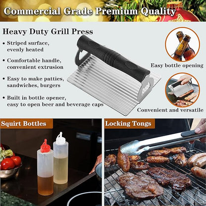 ROMANTICIST Professional Grade Griddle Accessories Kit - 30PCS Flat Top Grill Tools Set for Breakfast, Outdoor Grilling, Teppanyaki - Heavy Duty Griddle Spatula Scraper Burger Press - Ideal Grill Set