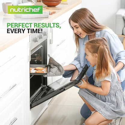 NutriChef 10-Piece Non-Stick Baking Set – Heavy-Duty Carbon Steel Bakeware Set w/ Cookie Sheets, Muffin Pan, Roasting Pan, Cake Pan, Baking Tray, Pizza Pan – Effortless Food Release & Easy Cleanup
