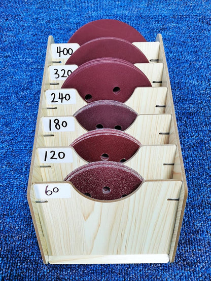 6-Tier Hanging Wooden Sandpaper Storage Holder, Sandpaper Organizer for Sanding Discs 5 Inch 6 Inch, Wall Mount Woodworking Tools Rack(Excluding Sandpaper), Maple Color, 1 Set