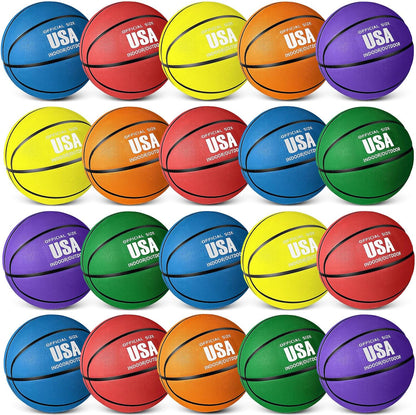 Libima 24 Pcs Rubber Basketballs Bulk with Pump Official Size Multicolor Basket Balls Youth Streetballs Set for Adult Boys Girls Gifts Indoor Outdoor Training Practice
