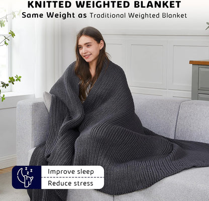 L'AGRATY Knitted Weighted Blanket - 48"x72" 15lbs Cooling Chunky Knit Heavy Blanket for Adults Braided Crochet Throw Thick Cable Yarn Knit Decorative No Beads Evenly Weighted Machine Washable
