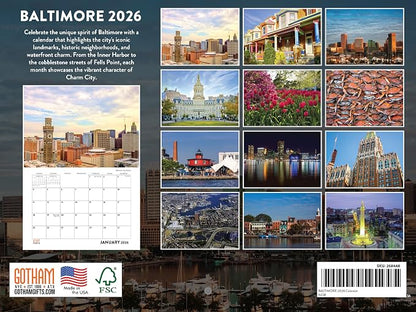 Baltimore Calendar 2026 Wall 12 Month Monthly MD Scenic Souvenirs Themed Gifts | American Made In The USA