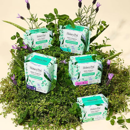 The Honey Pot Company - Herbal Sanitary Pads for Women - Regular Flow w/Wings - Infused w/Essential Oils for Cooling Effect & Organic Cotton Cover - Feminine Care - 20 ct