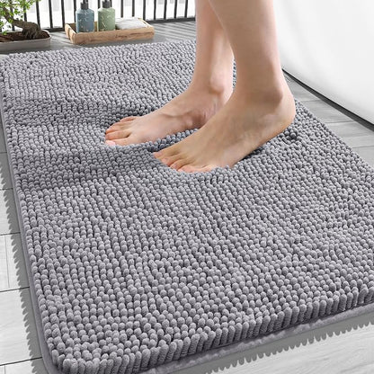 OLANLY Bathroom Rugs 34x21, Extra Soft Absorbent Chenille Bath Rugs, Rubber Backing Quick Dry, Machine Washable Bath Mats for Bathroom Floor, Tub and Shower, Home Decor Accessories, Grey
