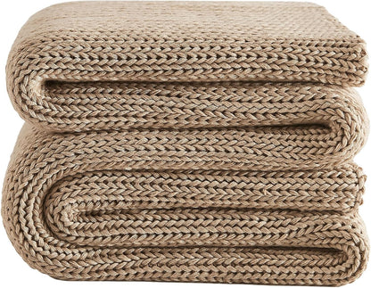L'AGRATY Knitted Weighted Blanket - 60"x80" 15lbs Cooling Chunky Knit Heavy Blanket for Adults Braided Crochet Throw Thick Cable Yarn Knit Decorative No Beads Evenly Weighted Machine Washable