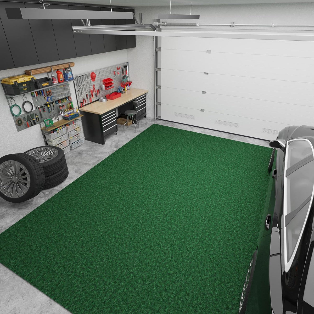 Ottomanson 6'6" x 12' Mud Mat Area Rug Scraper Carpet - Non-Slip, Dirt Trapping for Indoor & Outdoor Use - Ideal for Entryway, Garage, Kitchen, Patio & High-Traffic Areas, Green