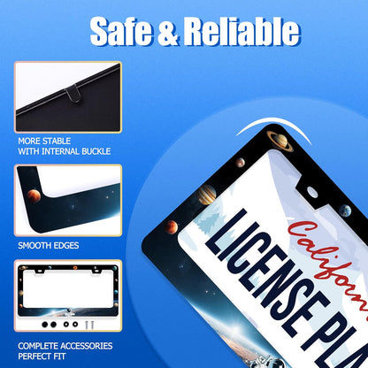 Planets License Plate Frame Funny Beautiful Space License Plate Stainless Steel Colorful License Plate Holder Galaxy Car Accessory with Screws Car Decoration 12.3" x 6.3"for Men Women