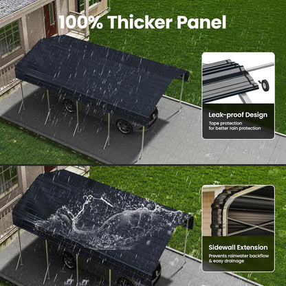 12x20ft Heavy Duty Metal Carport – Outdoor Galvanized Garage, Sturdy Structure, All-Weather Protection, Easy Assembly for Cars, Trucks, Boats, Tractors, and Outdoor Storage (Grey, 12x20FT)