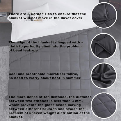L'AGRATY Weighted Blanket Queen Size (Dark Grey, 60''x80'' | 25 lbs) Cooling Breathable Heavy Blanket with Glass Beads for Adults