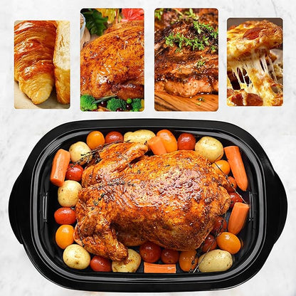 18 Quart Roaster Oven with Self-Basting Lid, Electric Turkey Roaster Oven with Defrost & Warm Function, Adjustable Temperature, Removable Pan & Rack, Stainless Steel, Black