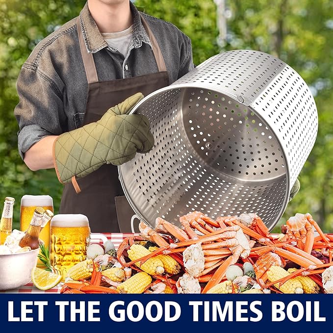 ARC 100 QT Large Crawfish Seafood Boil Pot with Basket and 2 Brown-paper Table Covers, Stainless Steel Stock Pot with Strainer, Outdoor Cooking Pot for Lobster, Crab, and Shrimp, 24 Gallon Pot