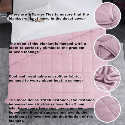 L'AGRATY Weighted Blanket - 60"x80" 15lbs Cooling Breathable Heavy Blanket Microfiber Material with Glass Beads for Adult All-Season Summer Fall Winter Soft Thick Comfort