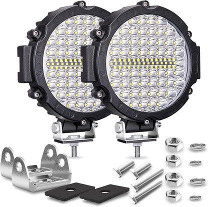 7 Inch Round LED Offroad Lights, LED Light Pods 120W 10000lm for Truck ATV UTV RV SXS Car Off Road Driving Light, Off-Roading Fog Tractors Work Lights Flood Beam, 2 Pack